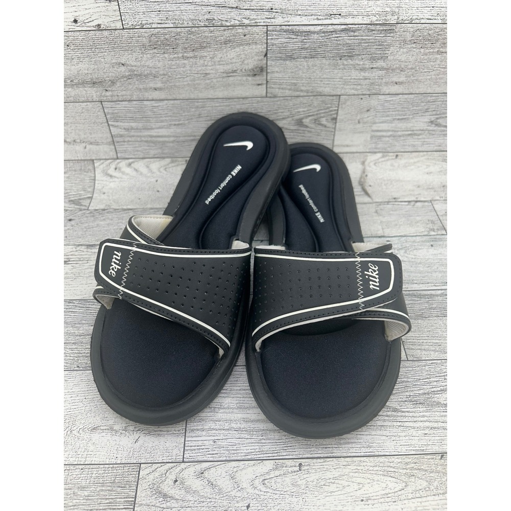Nike Comfort Footbed Slides Black White Adjustable Sandals 360883-011 Women Sz 7